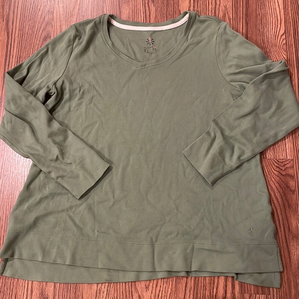 Isaac Mizrahi LIVE Pima Cotton Long Sleeve Tee Sage Green Large EUC